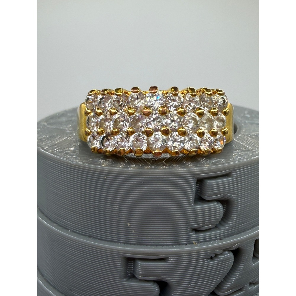 Vintage Gold Tone Pave Rhinestone Cocktail Ring 14KHGE Glam Statement Band - Picture 6 of 12